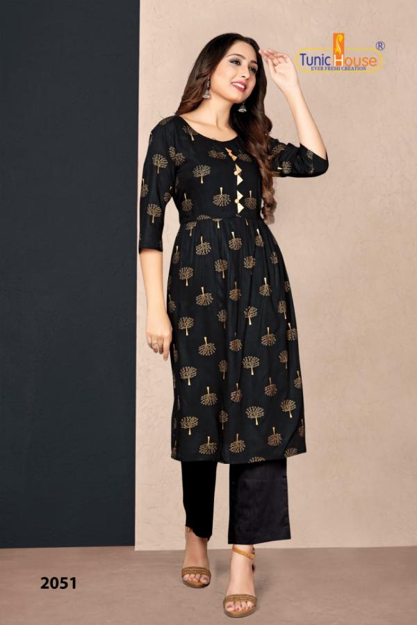 Tunic House Pinch Designer Foil Print Kurti 